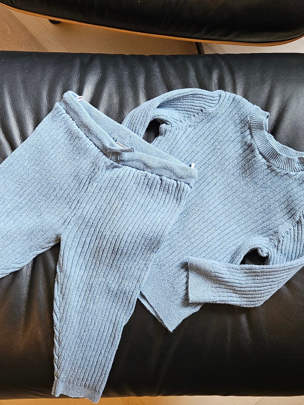 H&M Light Blue Ribbed Crewneck Sweater and Knit Pants Set
